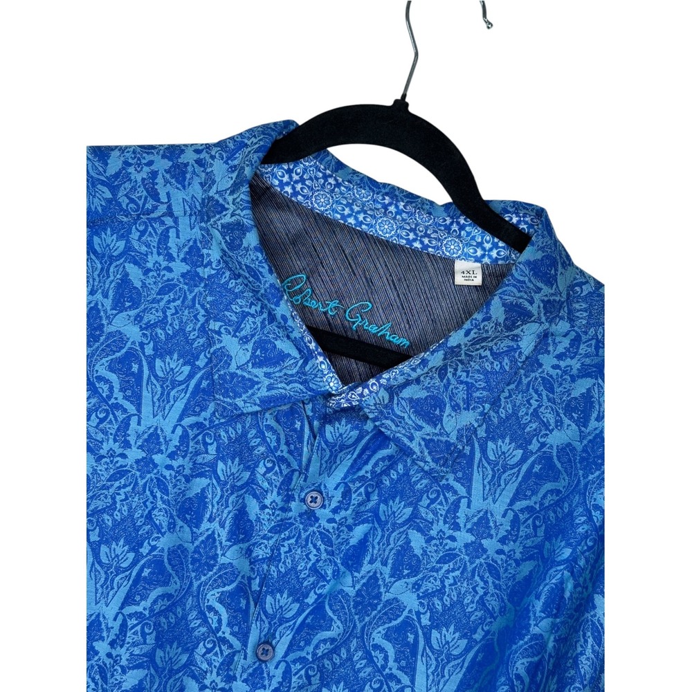 Robert Graham Button Down Shirt 4XL Blue Damask Floral Jacquard Long Sleeve